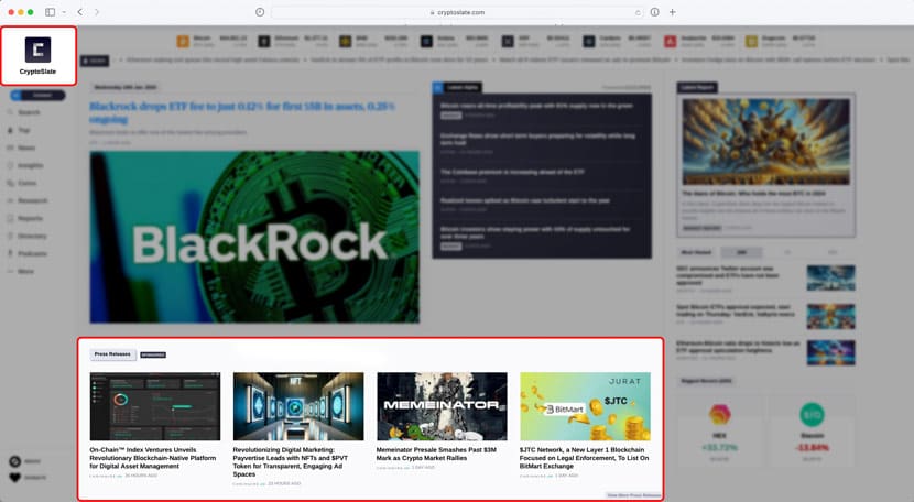 Cryptoslate Homepage