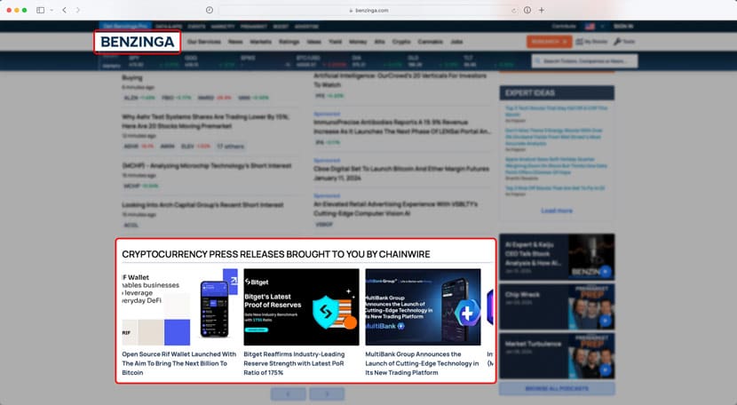 Benzinga Homepage